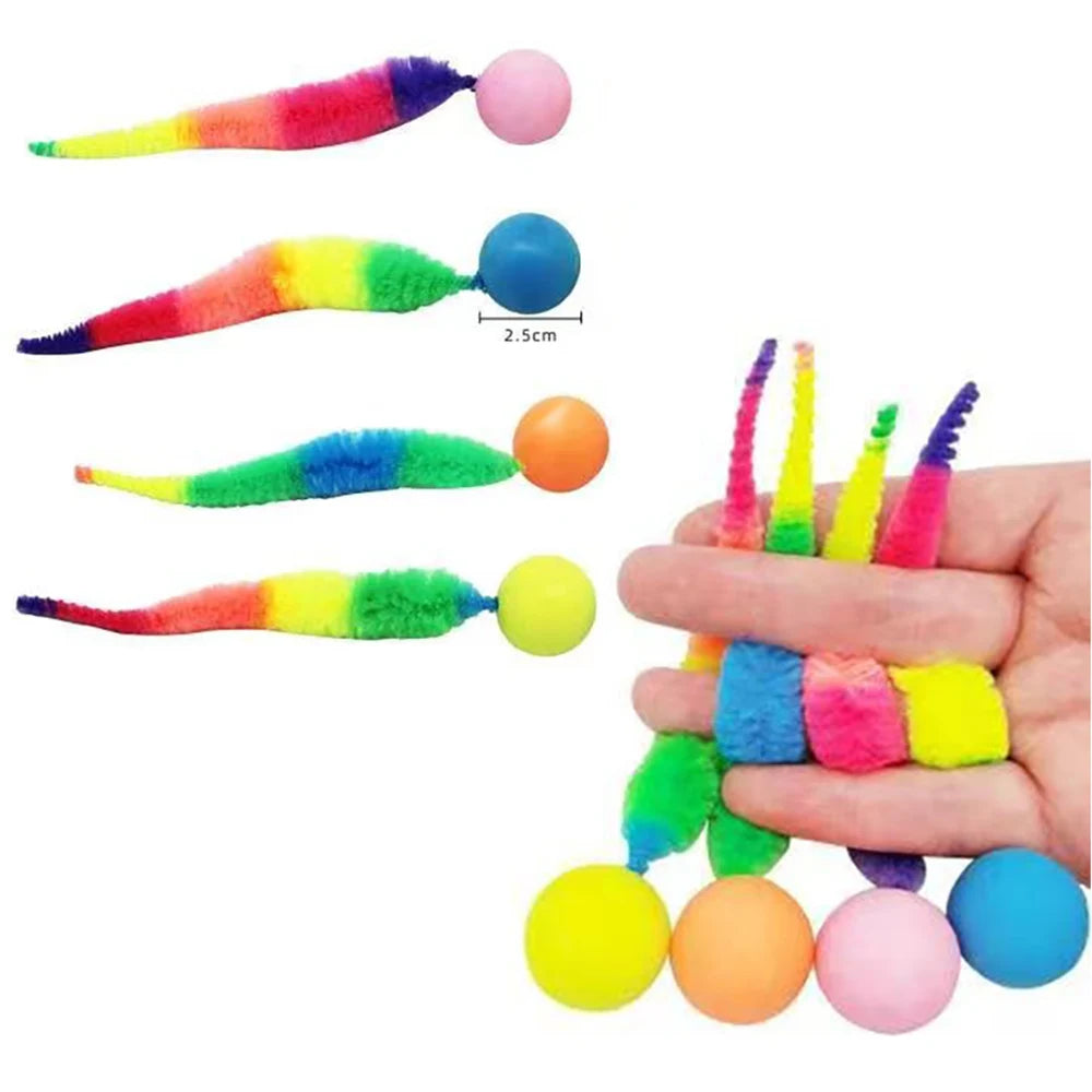 Gato brinquedos interativos cócegas gato colorido saltando bola suprimentos para animais de estimação quebra-cabeça provocando gato interior worm caterpillar brinquedo elástico