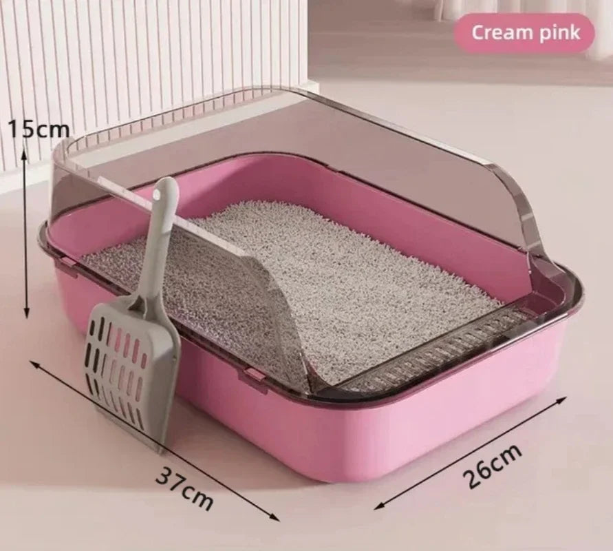 Caixa de Areia Semi-Fechada para Gatos – Bandeja Higiênica Anti-Respingos com Design Espaçoso