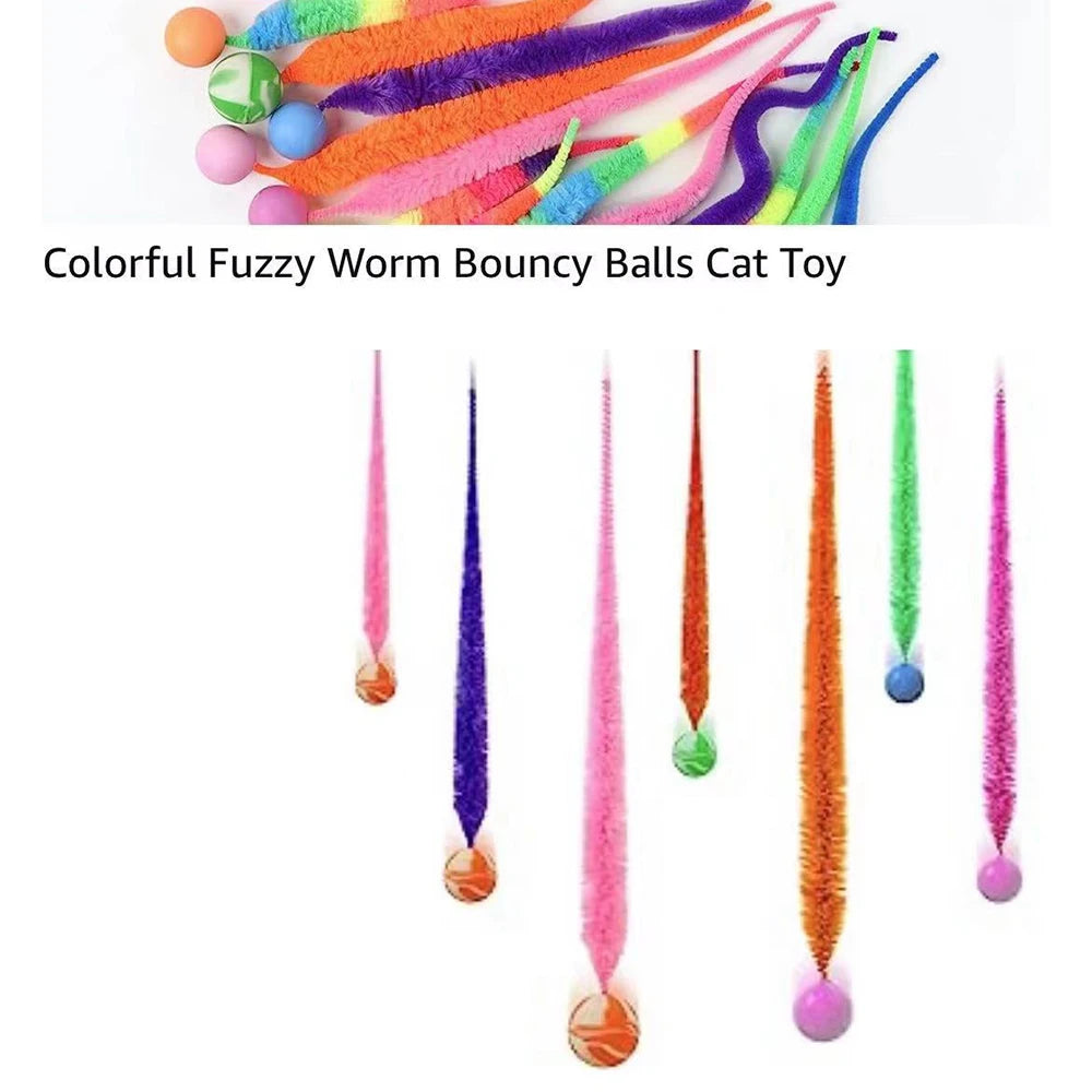 Gato brinquedos interativos cócegas gato colorido saltando bola suprimentos para animais de estimação quebra-cabeça provocando gato interior worm caterpillar brinquedo elástico