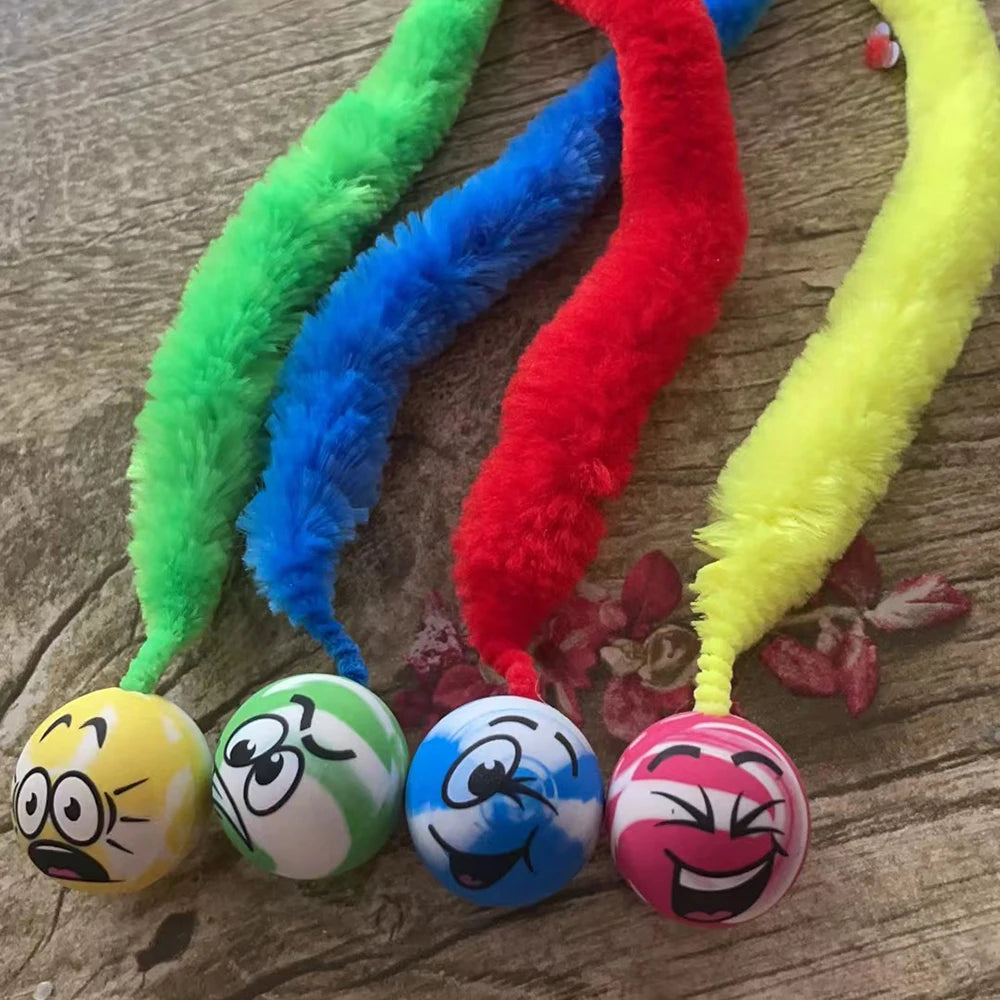 Gato brinquedos interativos cócegas gato colorido saltando bola suprimentos para animais de estimação quebra-cabeça provocando gato interior worm caterpillar brinquedo elástico
