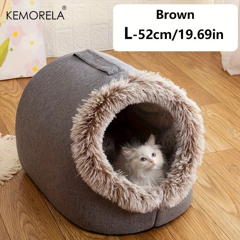 Kemorela cama de gato confortável cama de dormir para animais de estimação, cama de gato portátil quente e espessada cama para animais de estimação com alça cama de gato portátil