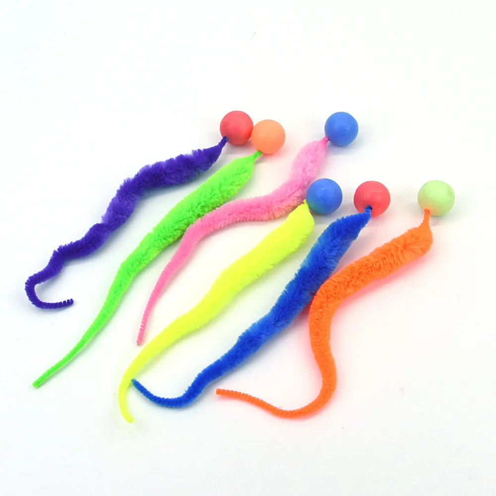 Gato brinquedos interativos cócegas gato colorido saltando bola suprimentos para animais de estimação quebra-cabeça provocando gato interior worm caterpillar brinquedo elástico