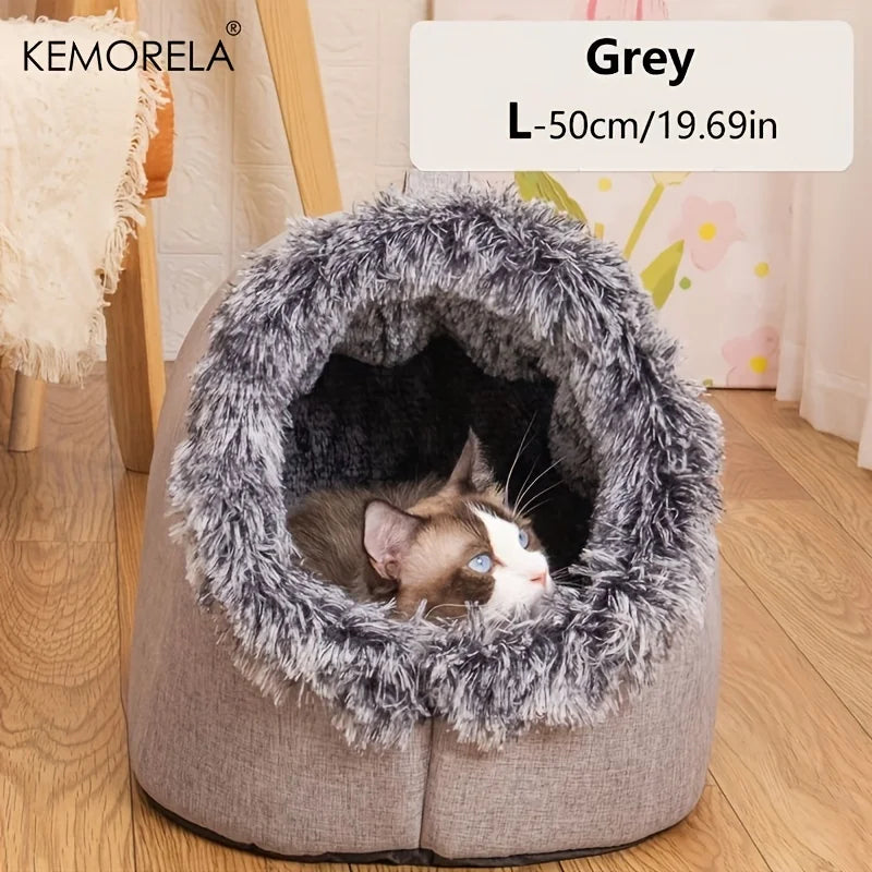 Kemorela cama de gato confortável cama de dormir para animais de estimação, cama de gato portátil quente e espessada cama para animais de estimação com alça cama de gato portátil