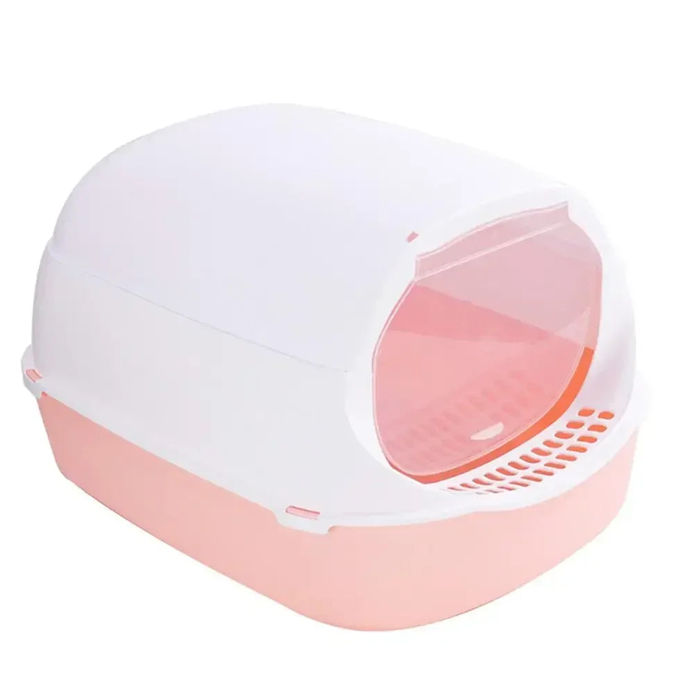 Caixa de Areia Semi-Fechada para Gatos – Bandeja Higiênica Anti-Respingos com Design Espaçoso
