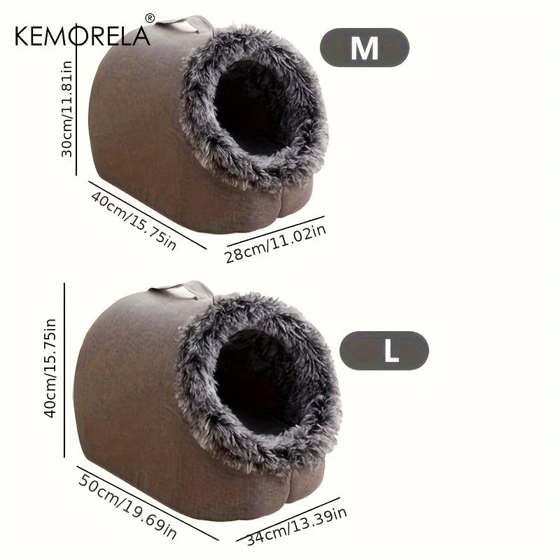 Kemorela cama de gato confortável cama de dormir para animais de estimação, cama de gato portátil quente e espessada cama para animais de estimação com alça cama de gato portátil