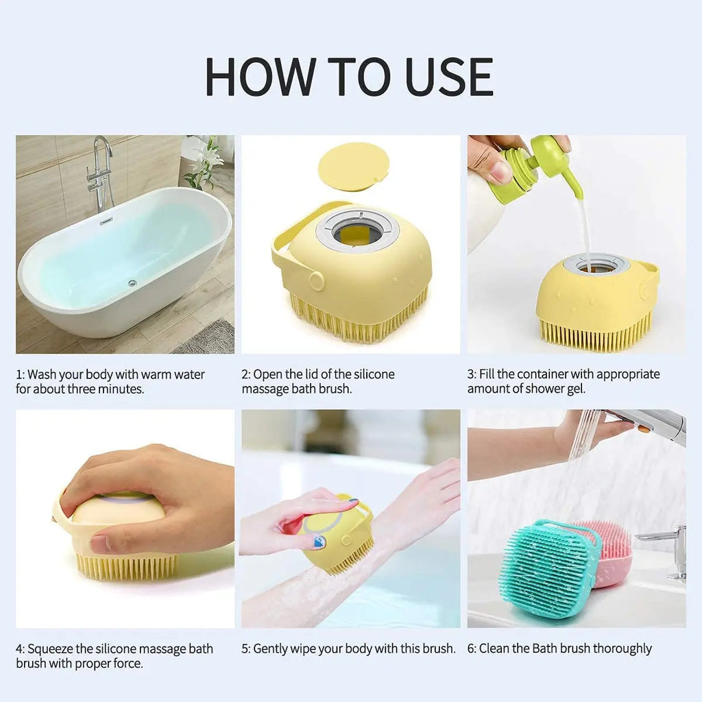 Escova de Banho para Cães e Gatos com Dispensador de Shampoo – Escova Massageadora de Silicone com Cerdas Macias