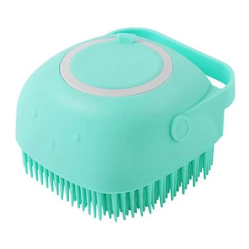 Escova de Banho para Cães e Gatos com Dispensador de Shampoo – Escova Massageadora de Silicone com Cerdas Macias