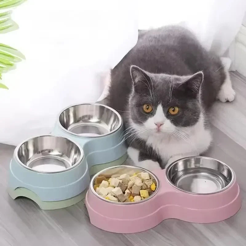 Tigelas duplas para animais de estimação, alimentador de água para comida de cachorro, aço inoxidável, prato para beber, gato, filhote de cachorro, suprimentos de alimentação, acessórios para cães pequenos