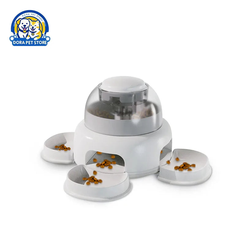 Três tigelas de dispensador de comida para animais de estimação, alimentador de imprensa automática, dispensador de comida lenta, utensílios divertidos para animais de estimação