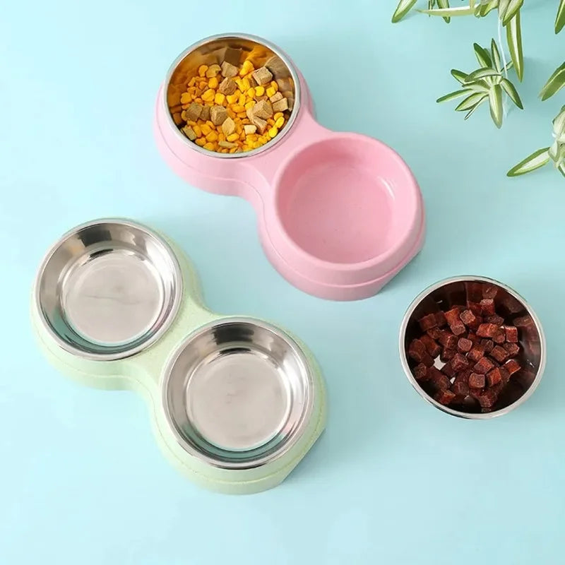 Tigelas duplas para animais de estimação, alimentador de água para comida de cachorro, aço inoxidável, prato para beber, gato, filhote de cachorro, suprimentos de alimentação, acessórios para cães pequenos