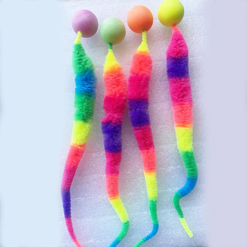 Gato brinquedos interativos cócegas gato colorido saltando bola suprimentos para animais de estimação quebra-cabeça provocando gato interior worm caterpillar brinquedo elástico