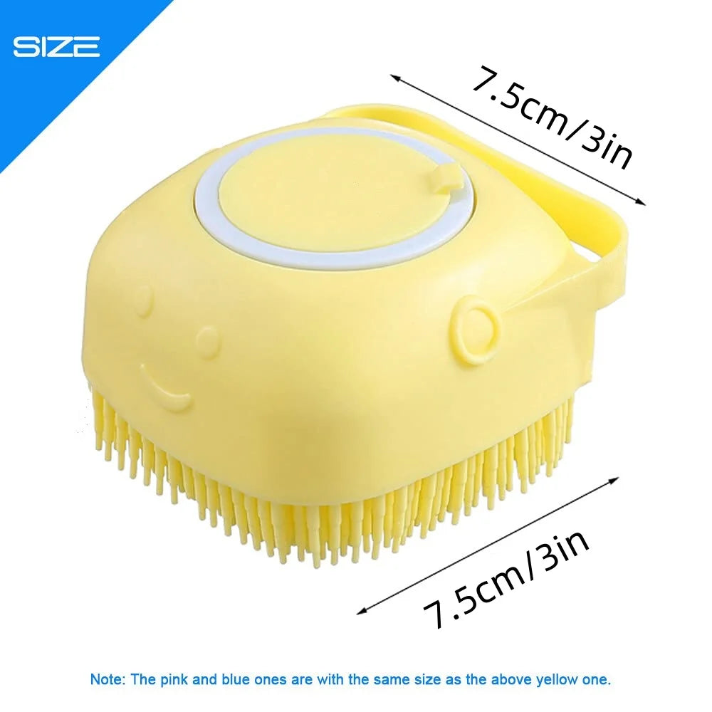 Escova de Banho para Cães e Gatos com Dispensador de Shampoo – Escova Massageadora de Silicone com Cerdas Macias