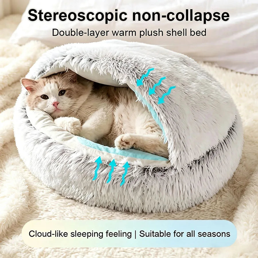 Camas Confortáveis para Gatos, Colchão para Cães, Cama Quente e Macia em Pelúcia, Ninhos Semi-fechados em Forma de Concha para Gatos, Para Cães Pequenos e Gatinhos