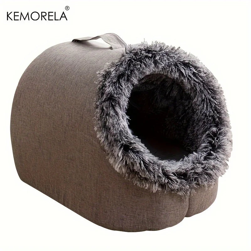 Kemorela cama de gato confortável cama de dormir para animais de estimação, cama de gato portátil quente e espessada cama para animais de estimação com alça cama de gato portátil