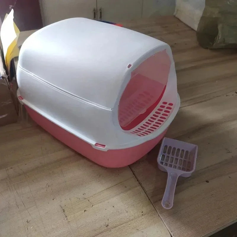 Caixa de Areia Semi-Fechada para Gatos – Bandeja Higiênica Anti-Respingos com Design Espaçoso
