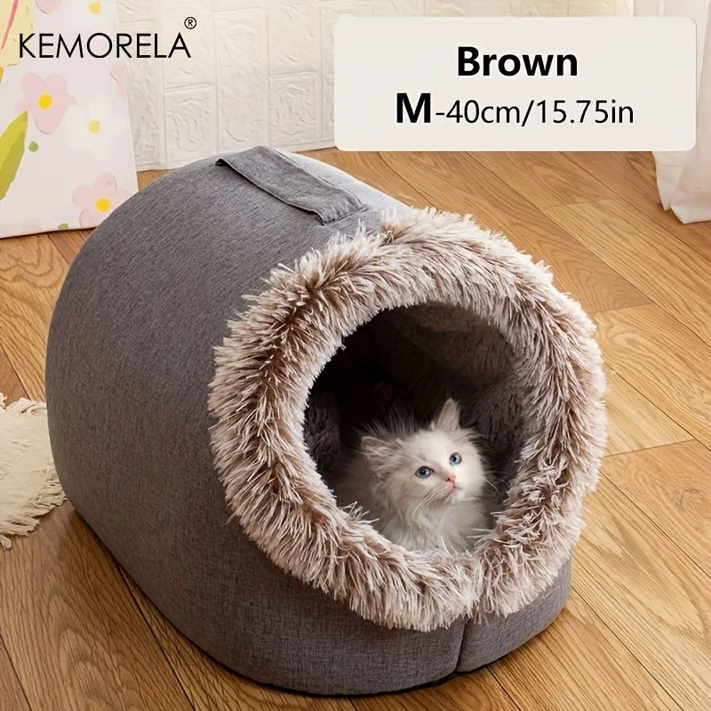 Kemorela cama de gato confortável cama de dormir para animais de estimação, cama de gato portátil quente e espessada cama para animais de estimação com alça cama de gato portátil