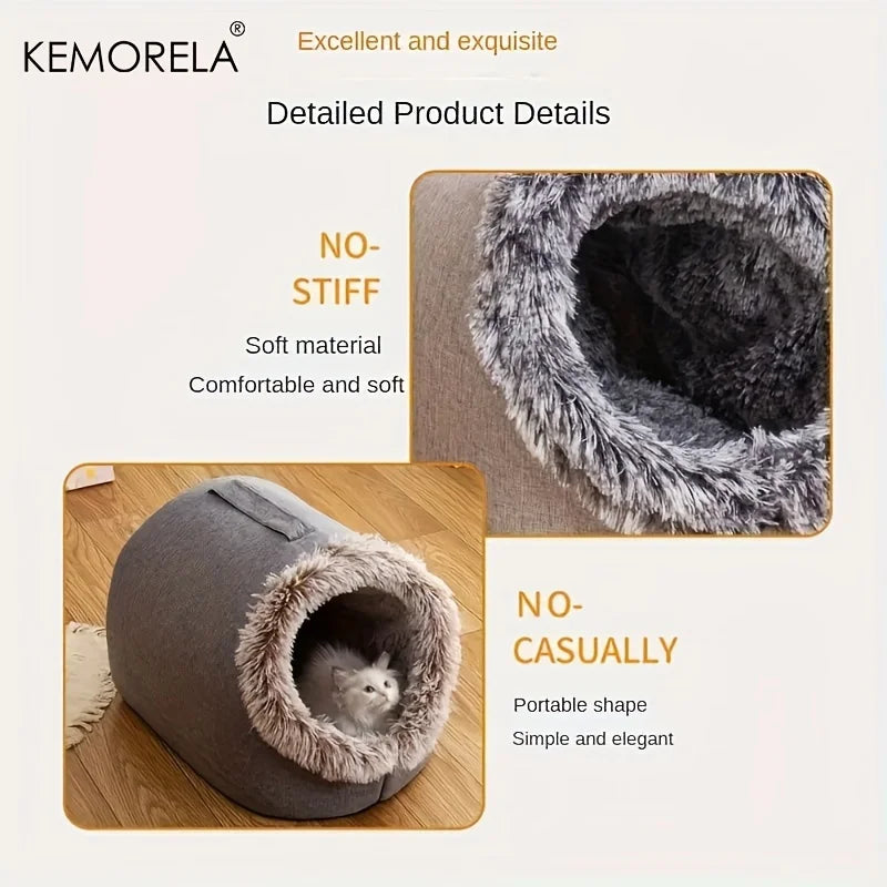 Kemorela cama de gato confortável cama de dormir para animais de estimação, cama de gato portátil quente e espessada cama para animais de estimação com alça cama de gato portátil