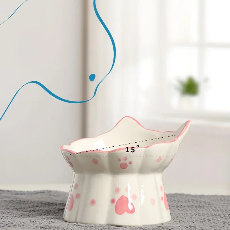 Tigela de comida de cerâmica para gatos, tigela elevada para beber, alimentadores pequenos, cachorros, lanche, tigelas de água, conjunto de acessórios de alimentação para gatos