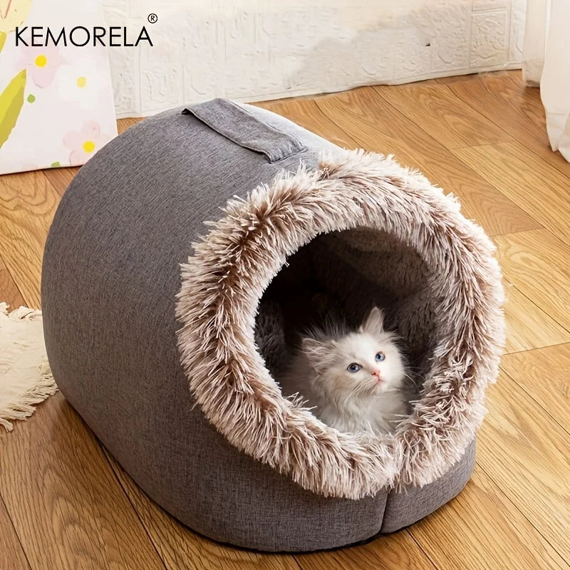 Kemorela cama de gato confortável cama de dormir para animais de estimação, cama de gato portátil quente e espessada cama para animais de estimação com alça cama de gato portátil