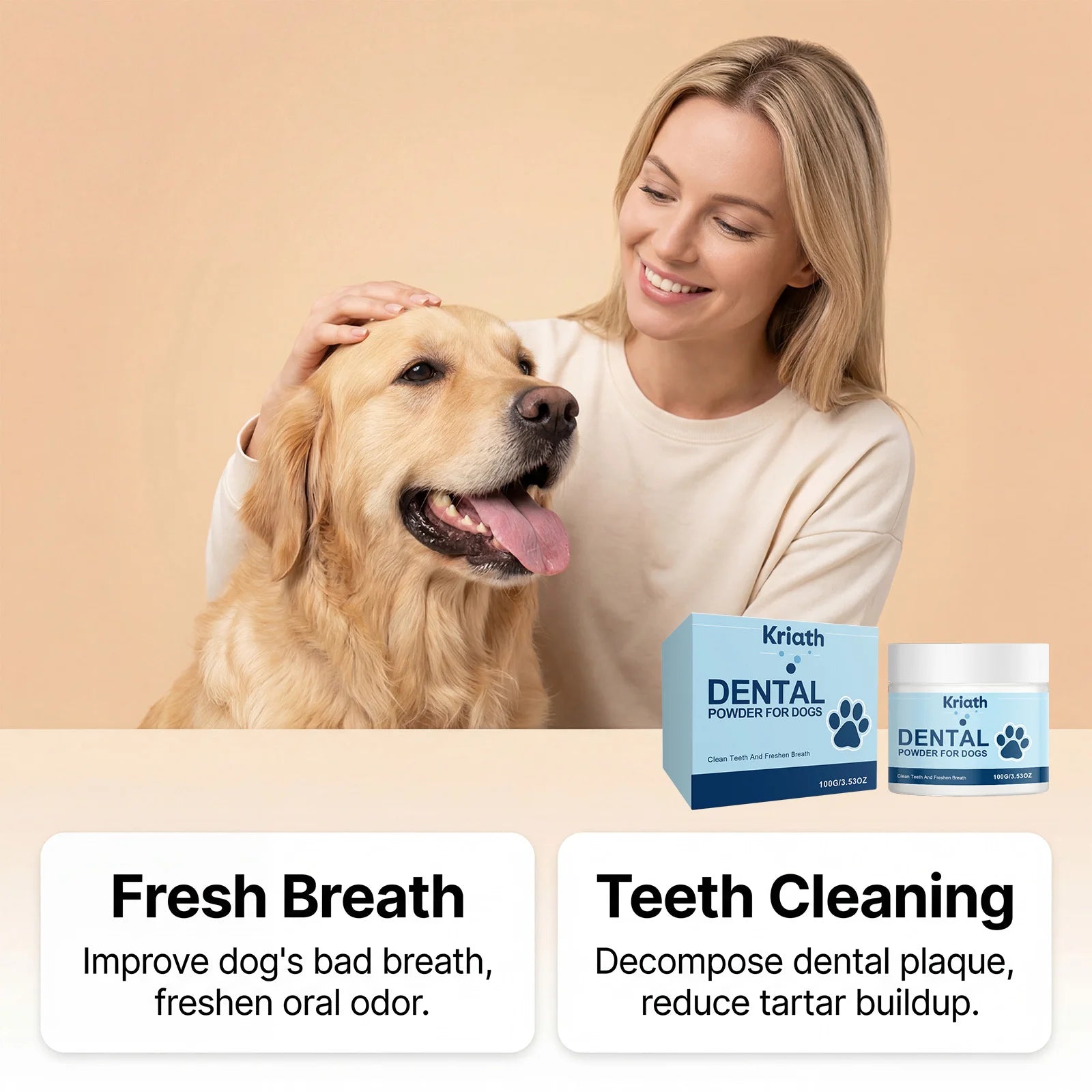 Pó Natural para Cuidado Oral de Animais de Estimação para Limpeza dos Dentes de Cães, Refrescar o Hálito e Aliviar as Gengivas com Probióticos para Saúde Intestinal Pet Clean