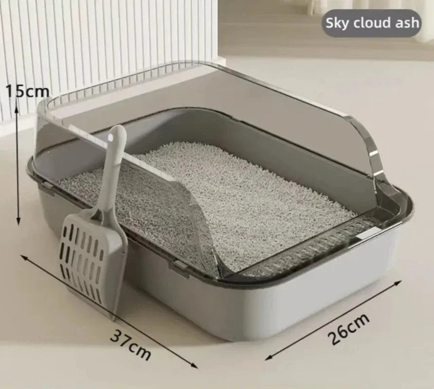 Caixa de Areia Semi-Fechada para Gatos – Bandeja Higiênica Anti-Respingos com Design Espaçoso