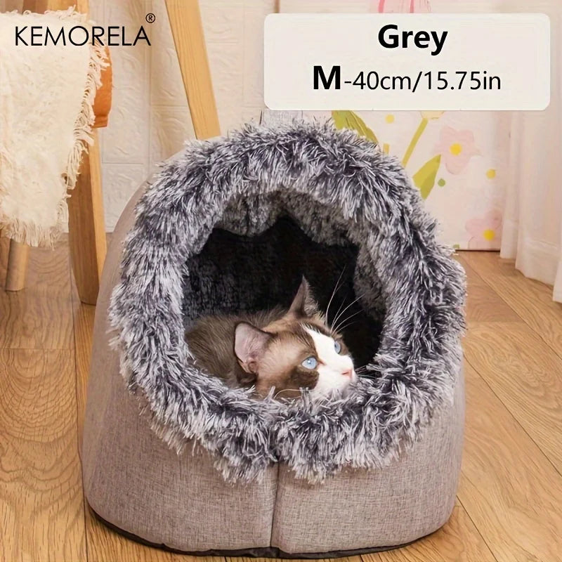 Kemorela cama de gato confortável cama de dormir para animais de estimação, cama de gato portátil quente e espessada cama para animais de estimação com alça cama de gato portátil