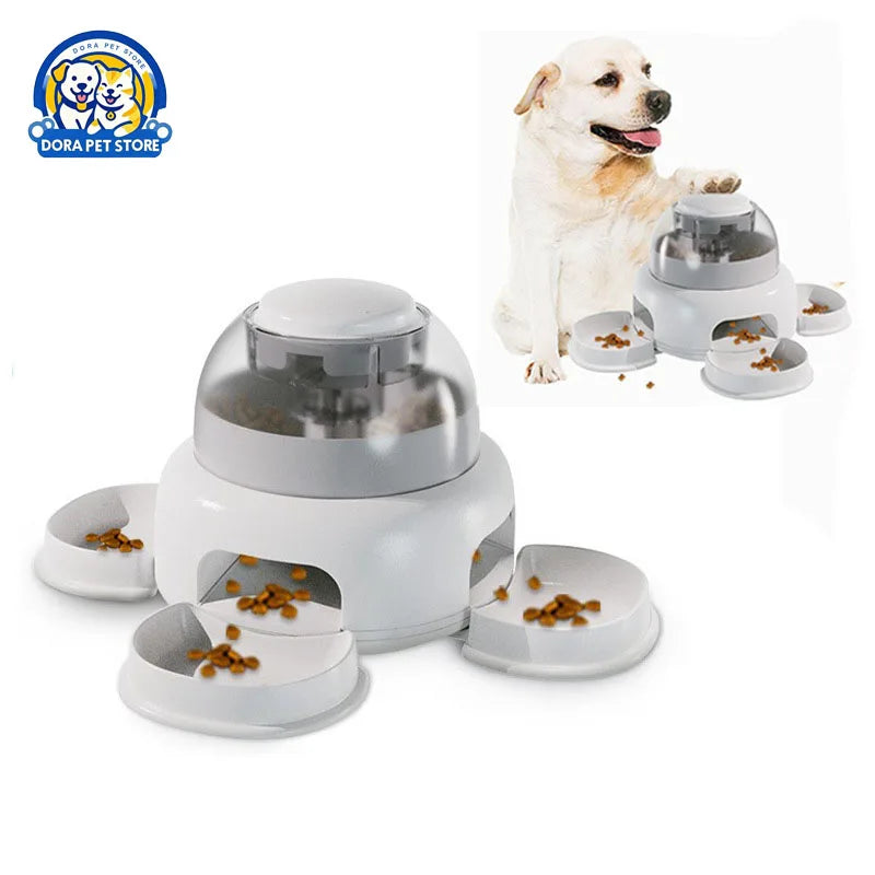 Três tigelas de dispensador de comida para animais de estimação, alimentador de imprensa automática, dispensador de comida lenta, utensílios divertidos para animais de estimação