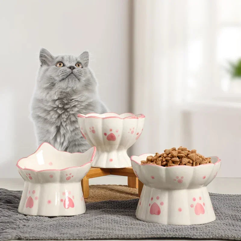 Tigela de comida de cerâmica para gatos, tigela elevada para beber, alimentadores pequenos, cachorros, lanche, tigelas de água, conjunto de acessórios de alimentação para gatos