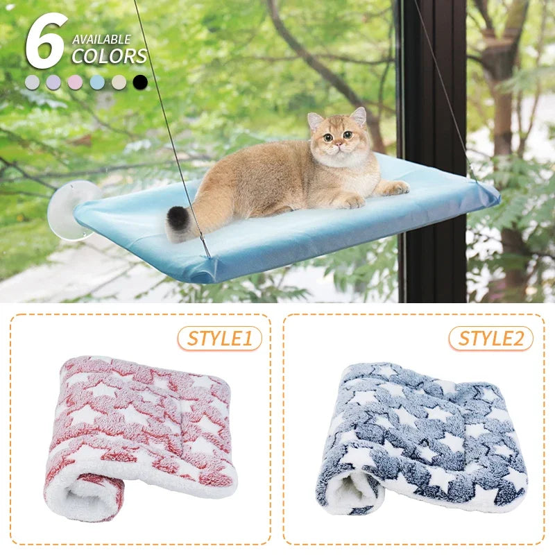 Camas de rede para gatos com tapete, cama para gatos, janela suspensa, assento para gatos, ninho confortável para animais de estimação, acessórios para gatos, suprimentos