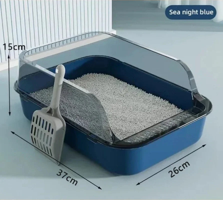 Caixa de Areia Semi-Fechada para Gatos – Bandeja Higiênica Anti-Respingos com Design Espaçoso