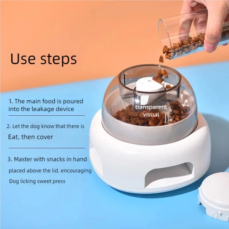 Três tigelas de dispensador de comida para animais de estimação, alimentador de imprensa automática, dispensador de comida lenta, utensílios divertidos para animais de estimação