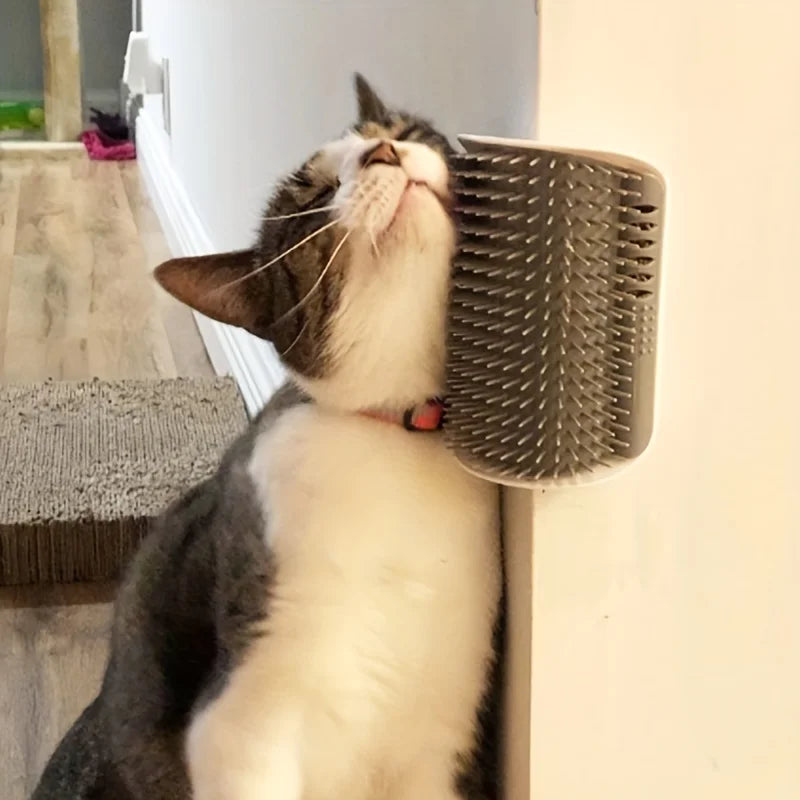 Escova Massageadora Autoadesiva para Gatos – Brinquedo Interativo para Coçar, Massagear e Aliviar o Tédio