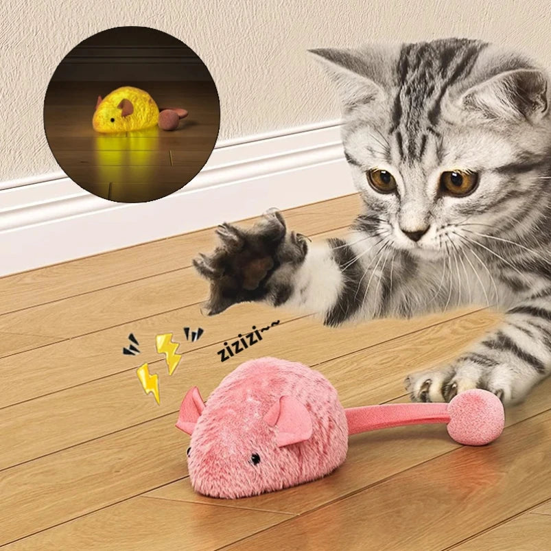 Novo mouse interativo de pelúcia gato mastigar brinquedos tédio interativo brinquedos de pelúcia gatinho jogo interior ratos de pelúcia brinquedos luminosos para gatos