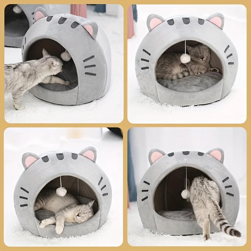 Cama para Gatos com Design de Desenho Animado, Cesto para Cães, Tenda, Caverna para Filhotes, Sofá, Cama para Animais de Estimação, Casa para Gatos Pequenos e Médios, Caverna Aconchegante para Gatinhos, Almofada
