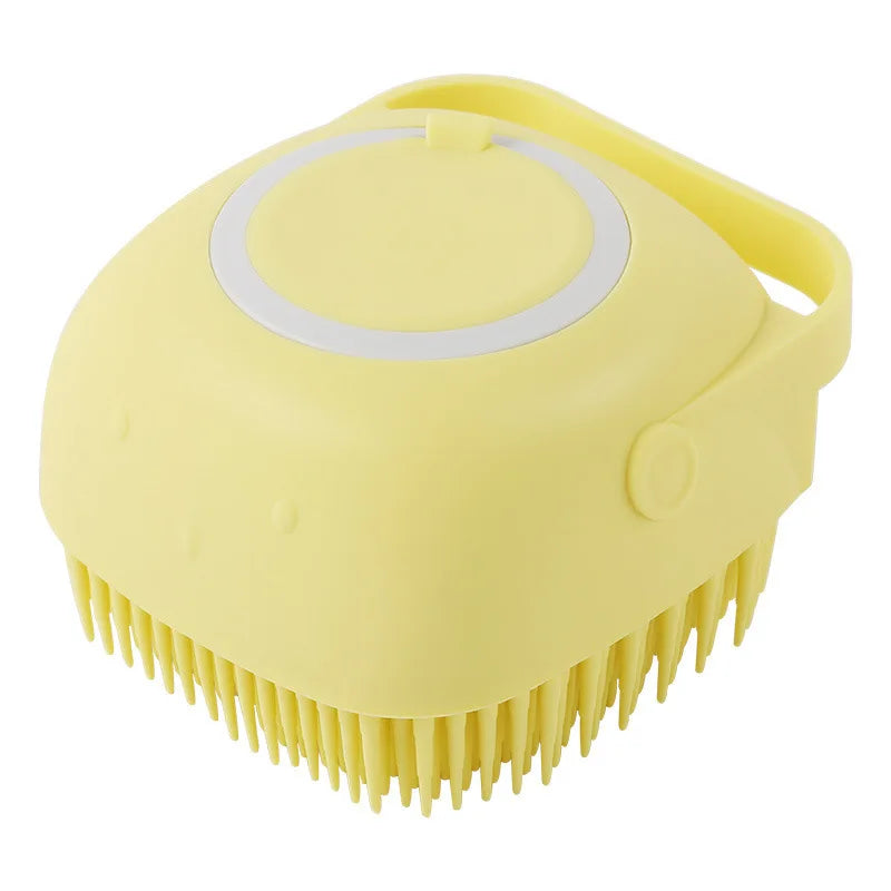 Escova de Banho para Cães e Gatos com Dispensador de Shampoo – Escova Massageadora de Silicone com Cerdas Macias