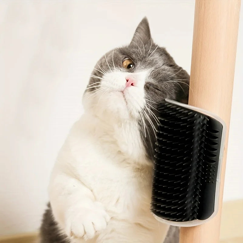 Escova Massageadora Autoadesiva para Gatos – Brinquedo Interativo para Coçar, Massagear e Aliviar o Tédio